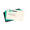 Flat illustration of a fanned stack of business cards in turquoise, cream and black — Prep To Print NZ