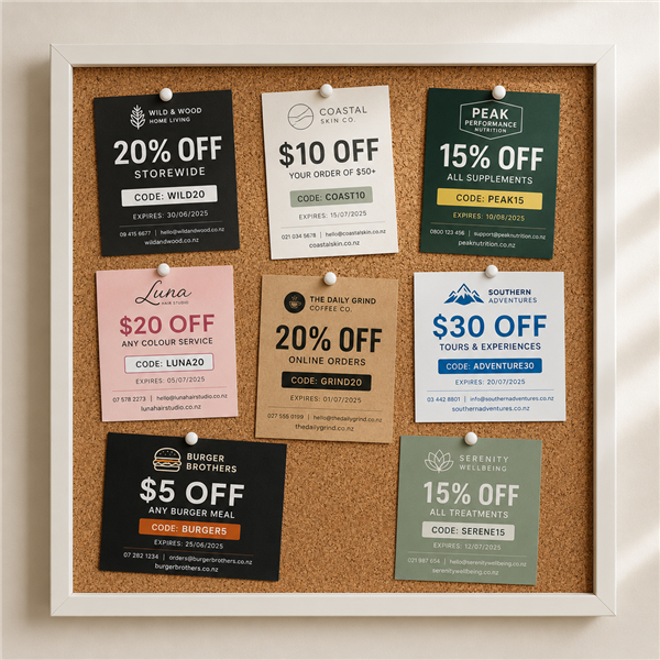 Custom discount and coupon cards NZ