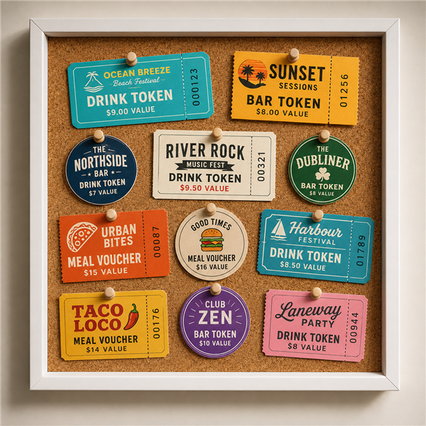 Custom drink and meal tokens NZ