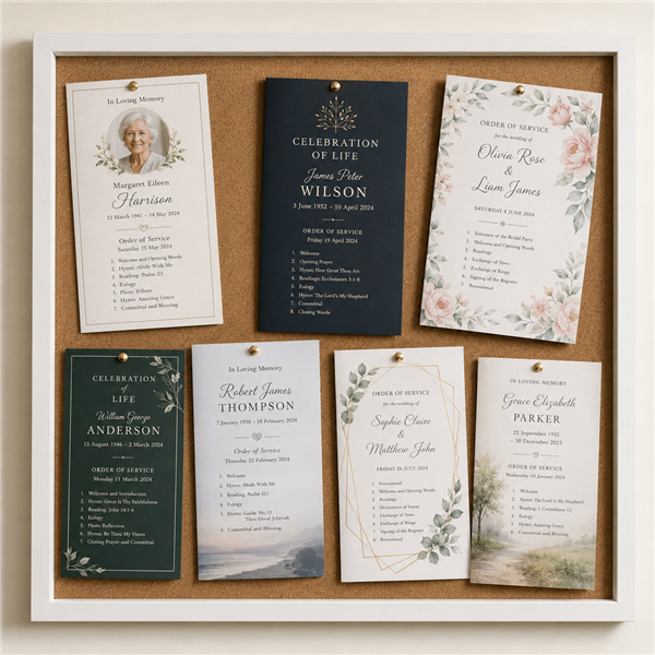Custom order of service sheets NZ