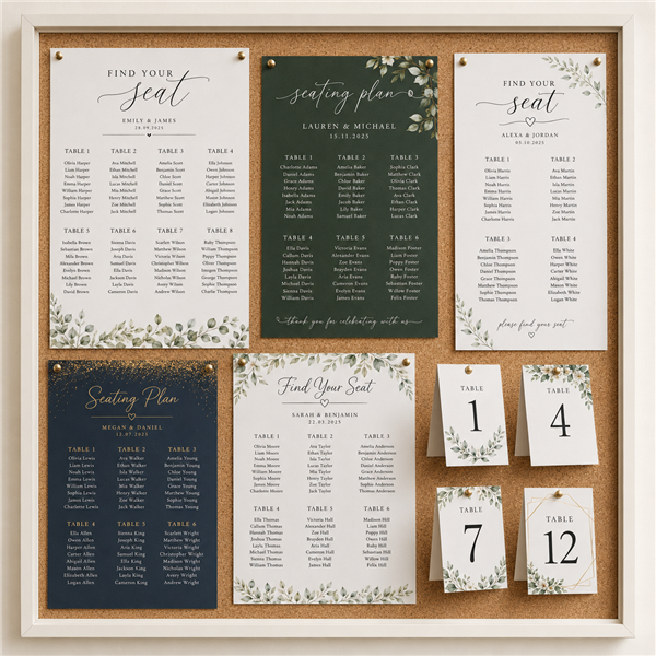 Custom wedding seating charts NZ